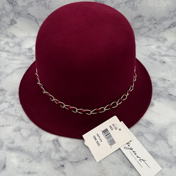 August Hat Company Red Wool Cloche Hat Gold Chain Trim Vintage , One Size ,NEW - Picture 3 of 10